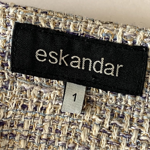 Eskandar Tabard Woven Jacket Size 1 Gold Blue Textured Tweed Style Open Cotton - Picture 7 of 10
